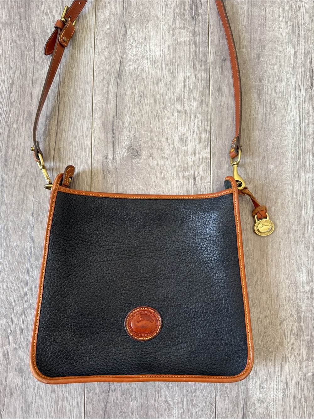 Vintage 90s Dooney & Bourke All Weather Leather Black Brown Crossbody Bag